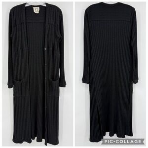 Evereve PPLA Aggie Ribbed Knit Longline Cardigan Duster Black Size L